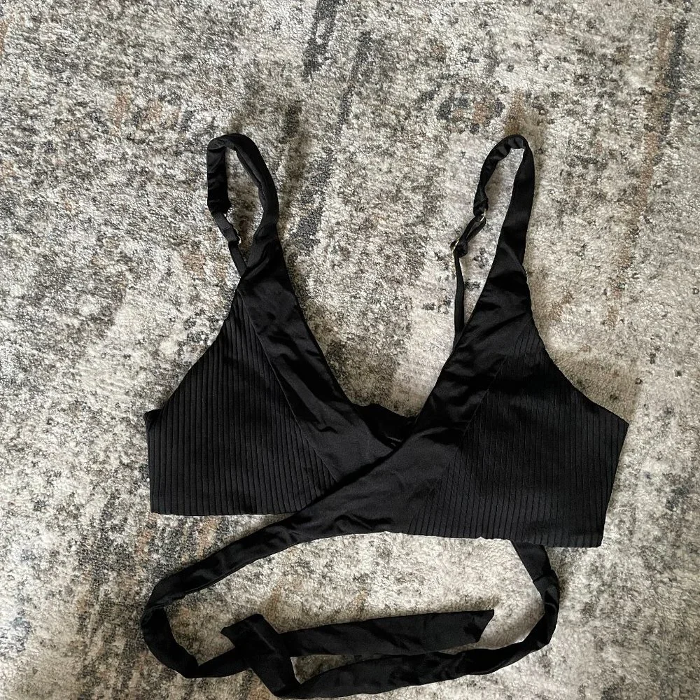 Beach Bunny 3-pc swimwear skylar wrap Halter Swim top High Waist bottom black